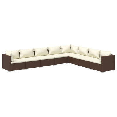 8 Piece Garden Lounge Set with Cushions Poly Rattan Brown