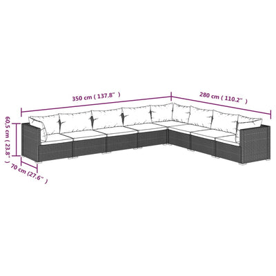 8 Piece Garden Lounge Set with Cushions Poly Rattan Brown