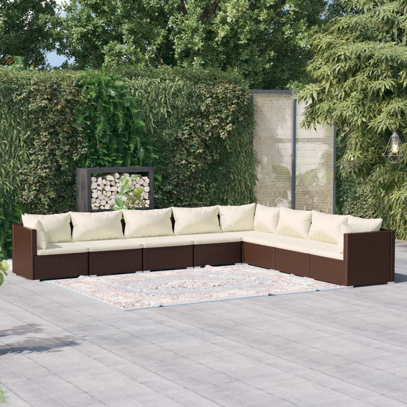 8 Piece Garden Lounge Set with Cushions Poly Rattan Brown