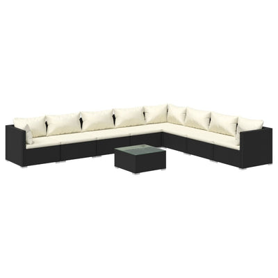 9 Piece Garden Lounge Set with Cushions Poly Rattan Black