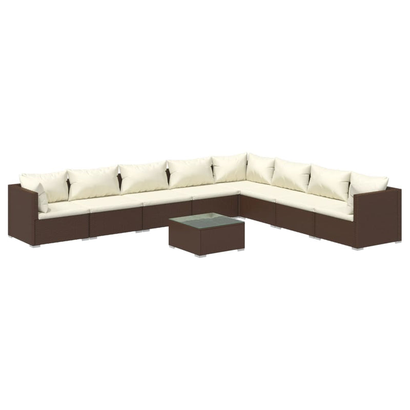 9 Piece Garden Lounge Set with Cushions Poly Rattan Brown