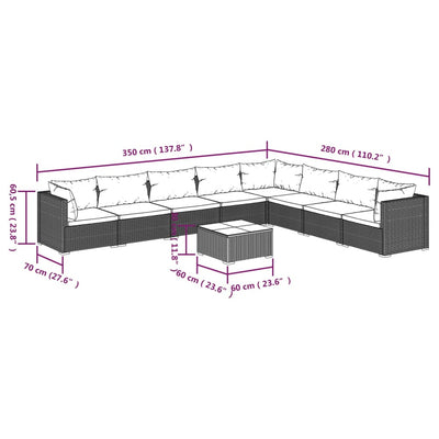 9 Piece Garden Lounge Set with Cushions Poly Rattan Brown