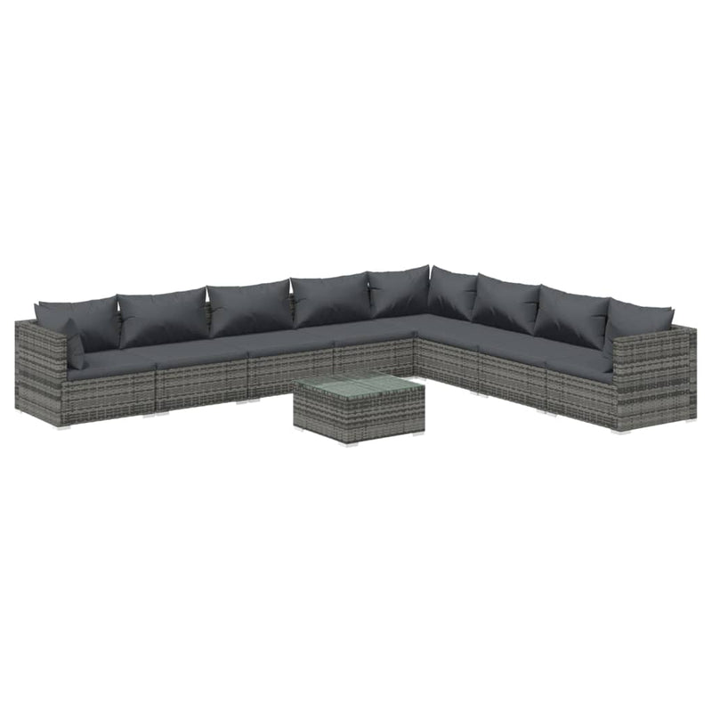 9 Piece Garden Lounge Set with Cushions Poly Rattan Grey