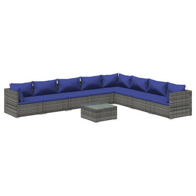 9 Piece Garden Lounge Set with Cushions Poly Rattan Grey