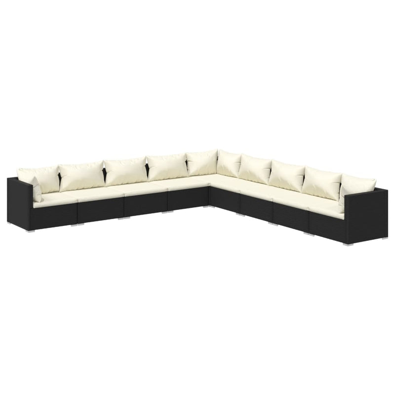 9 Piece Garden Lounge Set with Cushions Poly Rattan Black