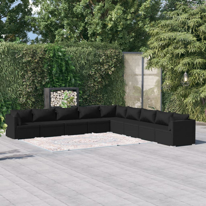 9 Piece Garden Lounge Set with Cushions Poly Rattan Black