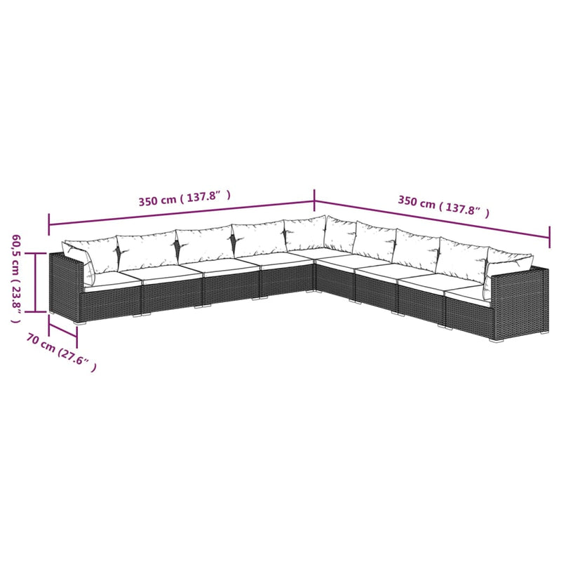 9 Piece Garden Lounge Set with Cushions Poly Rattan Brown