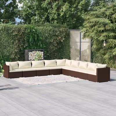 9 Piece Garden Lounge Set with Cushions Poly Rattan Brown