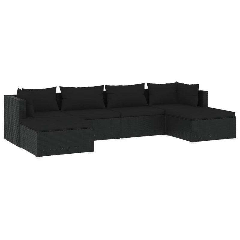 6 Piece Garden Lounge Set with Cushions Poly Rattan Black