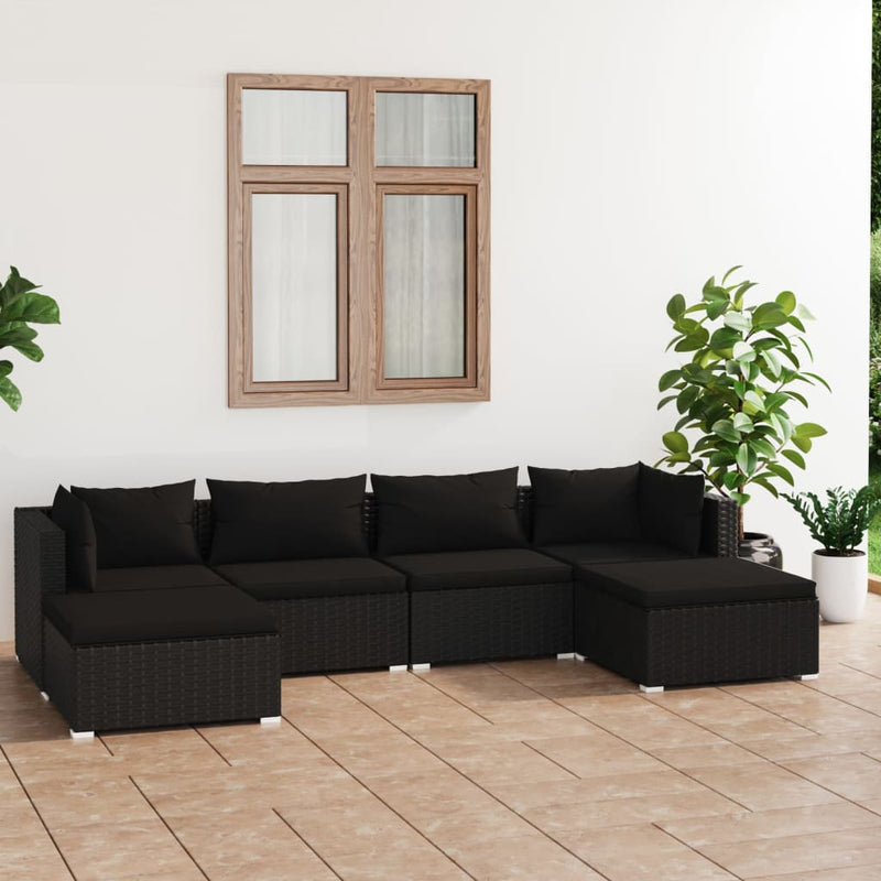 6 Piece Garden Lounge Set with Cushions Poly Rattan Black