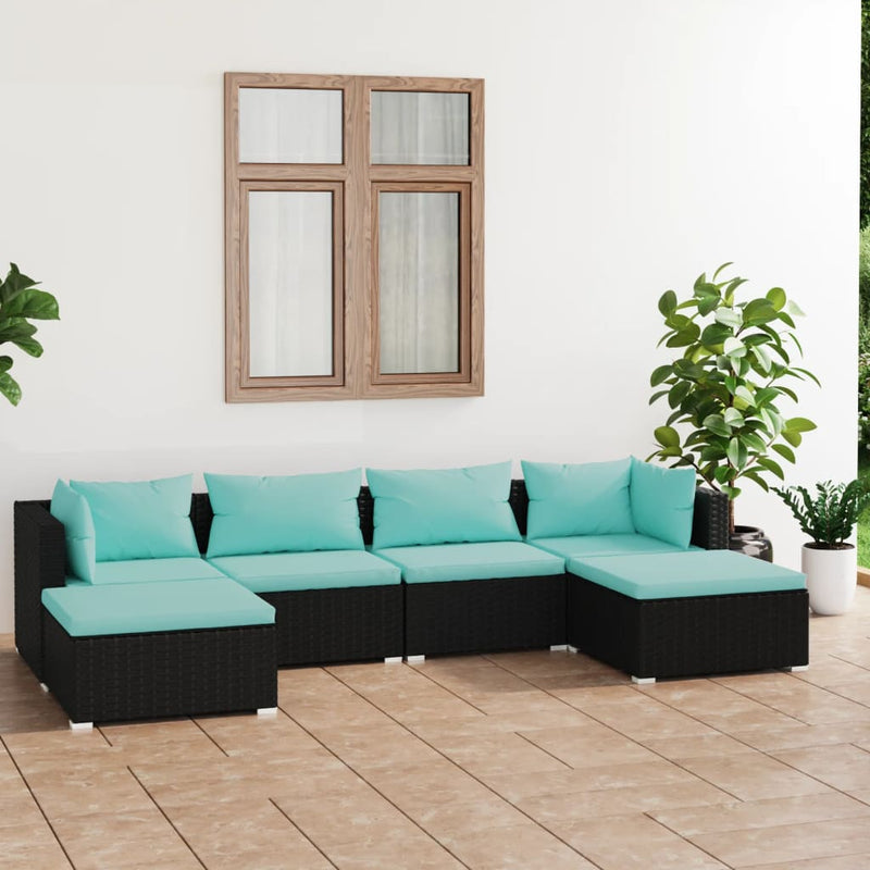 6 Piece Garden Lounge Set with Cushions Poly Rattan Black