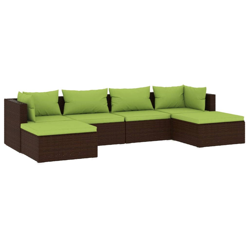 6 Piece Garden Lounge Set with Cushions Poly Rattan Brown