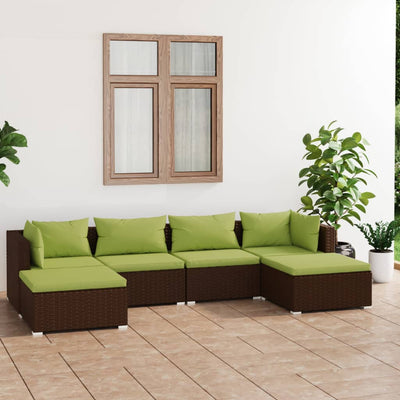 6 Piece Garden Lounge Set with Cushions Poly Rattan Brown