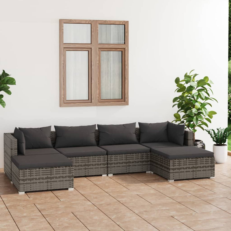 6 Piece Garden Lounge Set with Cushions Poly Rattan Grey