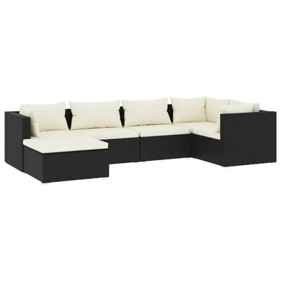 6 Piece Garden Lounge Set with Cushions Poly Rattan Black