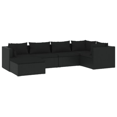 6 Piece Garden Lounge Set with Cushions Poly Rattan Black