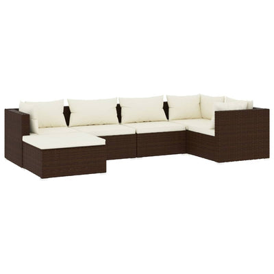 6 Piece Garden Lounge Set with Cushions Poly Rattan Brown