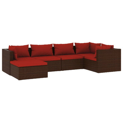 6 Piece Garden Lounge Set with Cushions Poly Rattan Brown