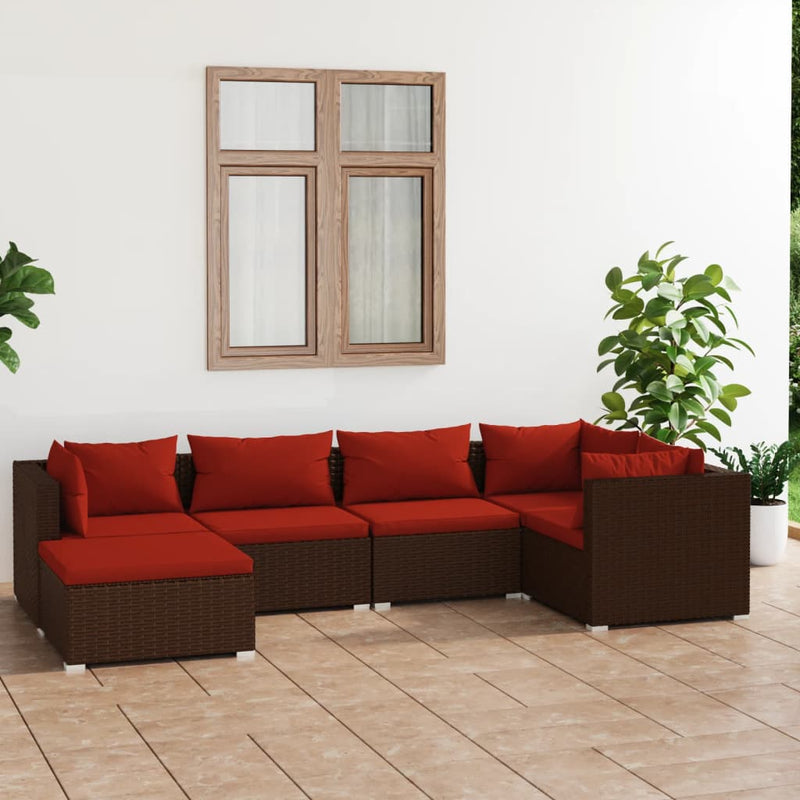 6 Piece Garden Lounge Set with Cushions Poly Rattan Brown