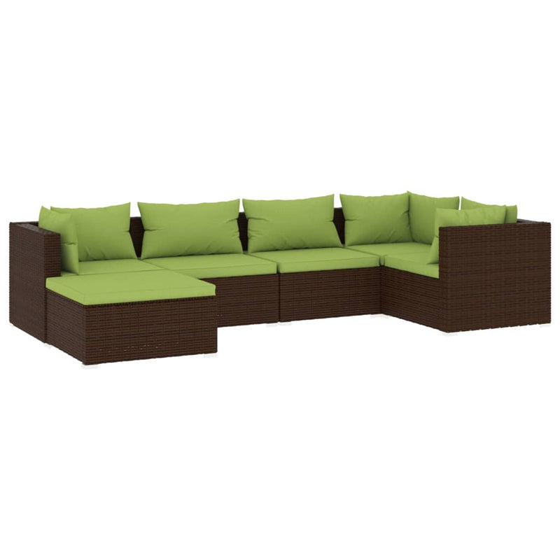 6 Piece Garden Lounge Set with Cushions Poly Rattan Brown