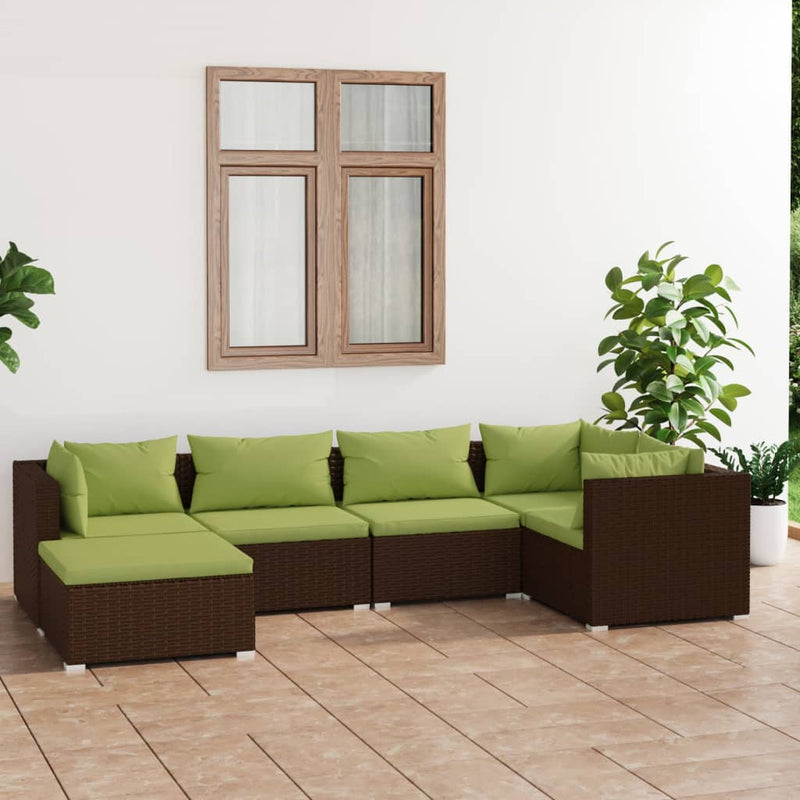 6 Piece Garden Lounge Set with Cushions Poly Rattan Brown