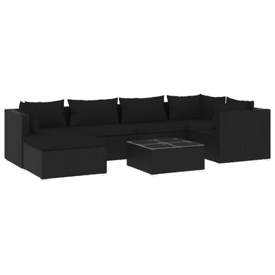 7 Piece Garden Lounge Set with Cushions Poly Rattan Black