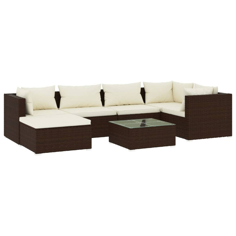 7 Piece Garden Lounge Set with Cushions Poly Rattan Brown