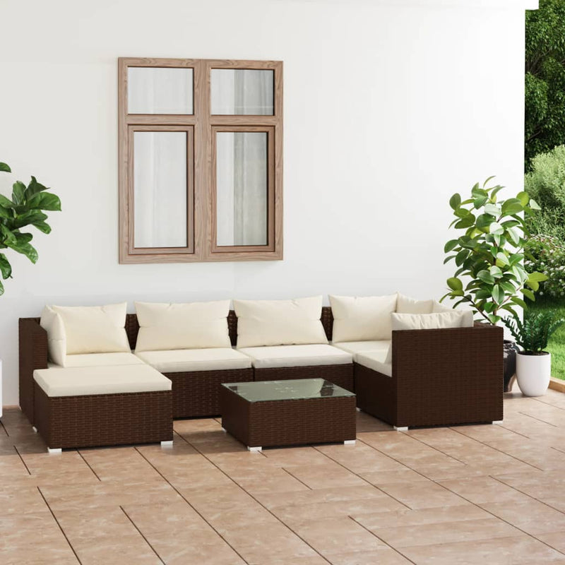 7 Piece Garden Lounge Set with Cushions Poly Rattan Brown