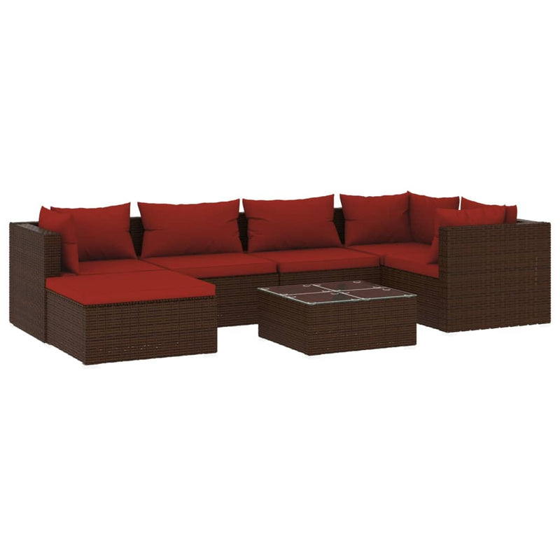 7 Piece Garden Lounge Set with Cushions Poly Rattan Brown