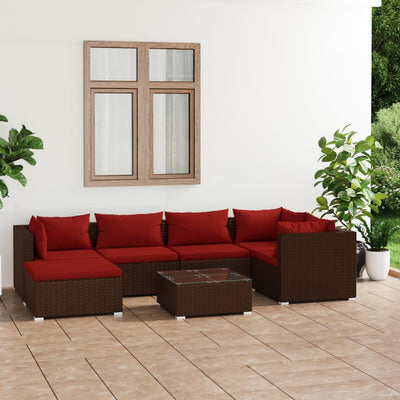 7 Piece Garden Lounge Set with Cushions Poly Rattan Brown