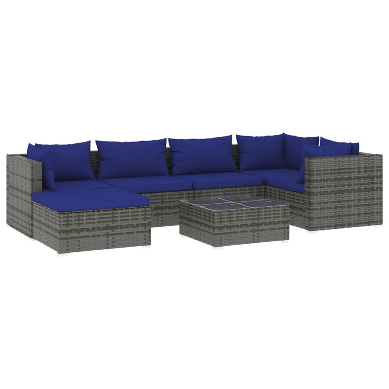 7 Piece Garden Lounge Set with Cushions Poly Rattan Grey