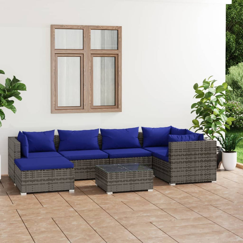 7 Piece Garden Lounge Set with Cushions Poly Rattan Grey