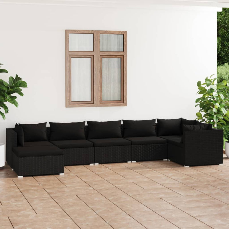 7 Piece Garden Lounge Set with Cushions Poly Rattan Black