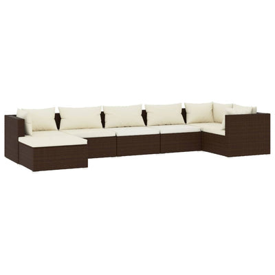 7 Piece Garden Lounge Set with Cushions Poly Rattan Brown