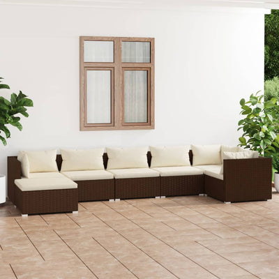 7 Piece Garden Lounge Set with Cushions Poly Rattan Brown