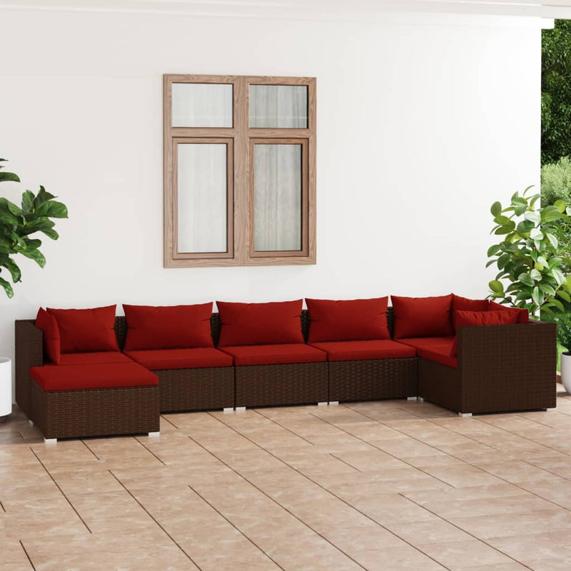 7 Piece Garden Lounge Set with Cushions Poly Rattan Brown