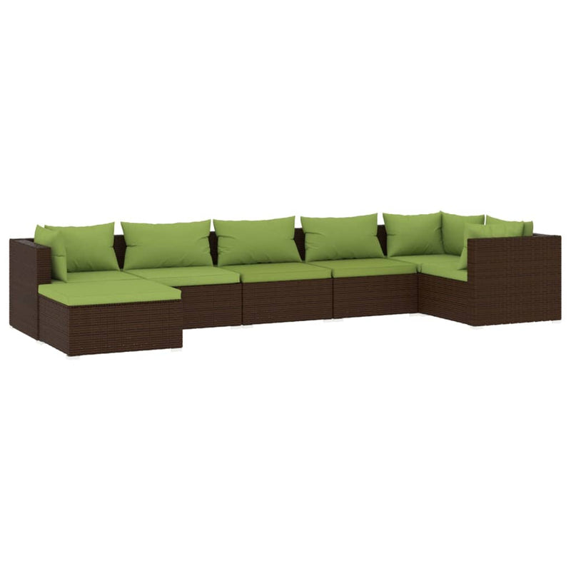 7 Piece Garden Lounge Set with Cushions Poly Rattan Brown