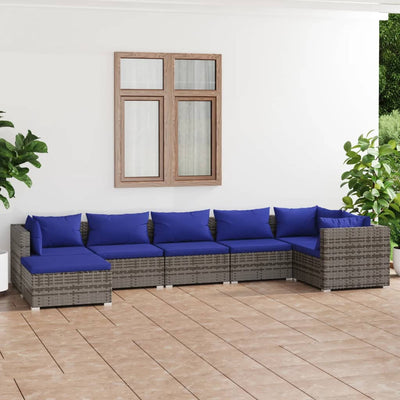 7 Piece Garden Lounge Set with Cushions Poly Rattan Grey