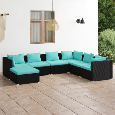 7 Piece Garden Lounge Set with Cushions Poly Rattan Black