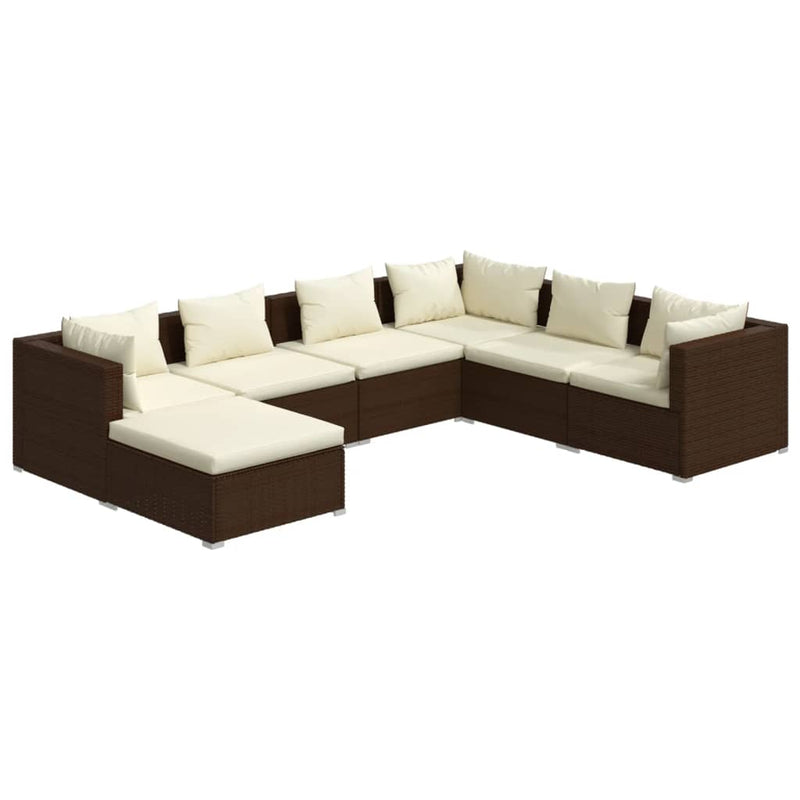 7 Piece Garden Lounge Set with Cushions Poly Rattan Brown