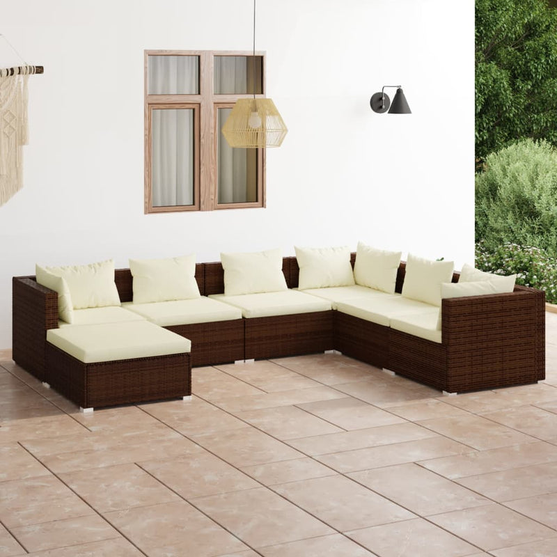 7 Piece Garden Lounge Set with Cushions Poly Rattan Brown