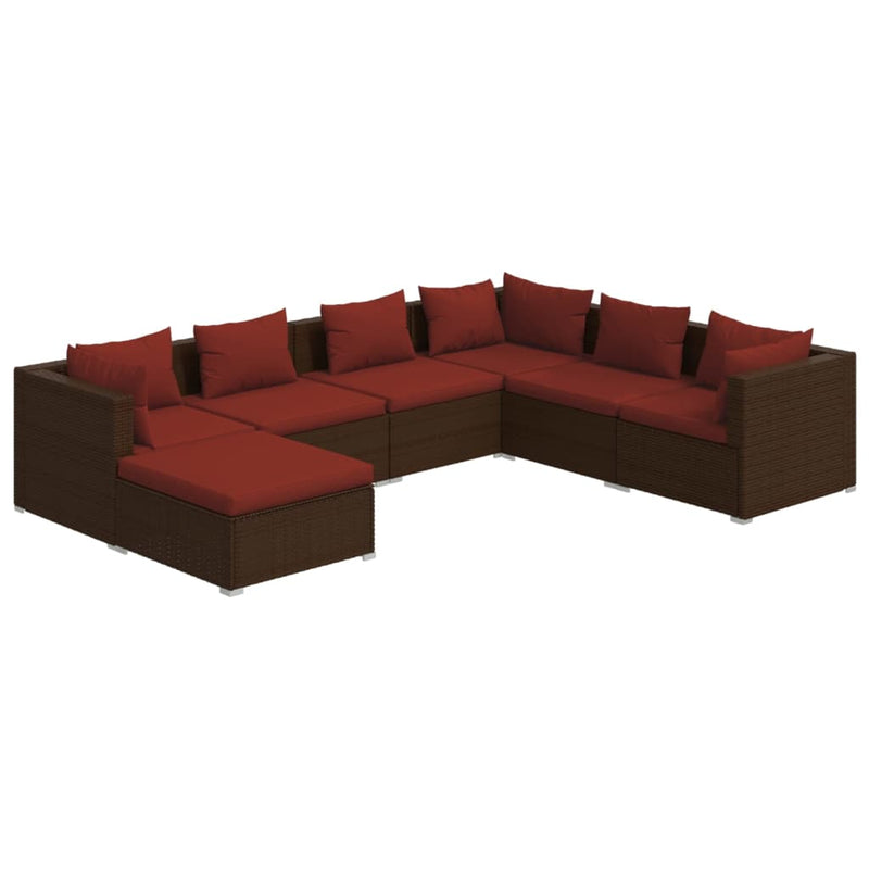 7 Piece Garden Lounge Set with Cushions Poly Rattan Brown