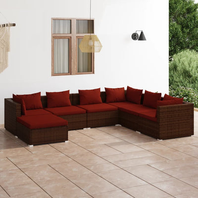 7 Piece Garden Lounge Set with Cushions Poly Rattan Brown