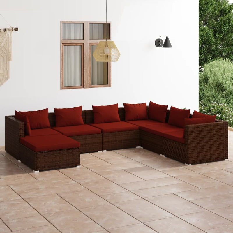 7 Piece Garden Lounge Set with Cushions Poly Rattan Brown