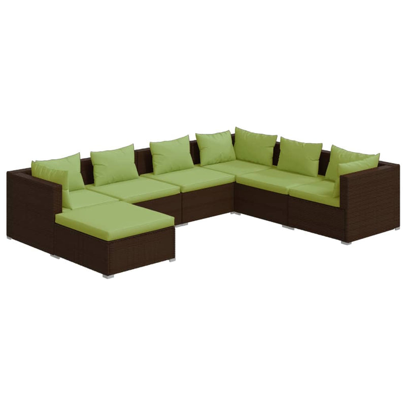 7 Piece Garden Lounge Set with Cushions Poly Rattan Brown