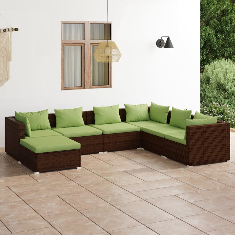 7 Piece Garden Lounge Set with Cushions Poly Rattan Brown