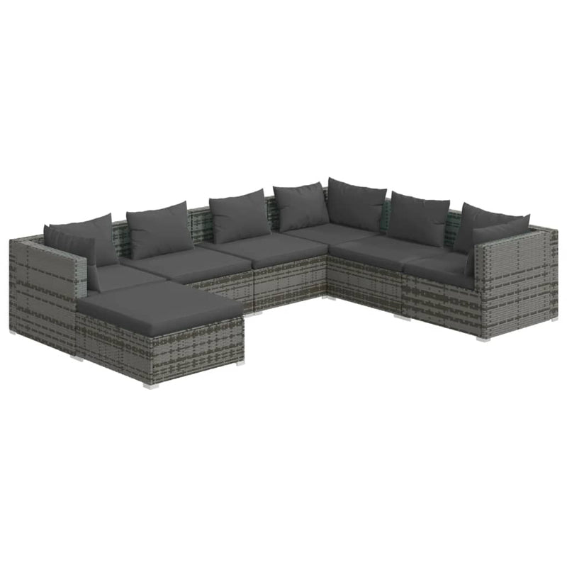 7 Piece Garden Lounge Set with Cushions Poly Rattan Grey