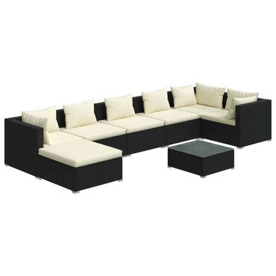 8 Piece Garden Lounge Set with Cushions Poly Rattan Black