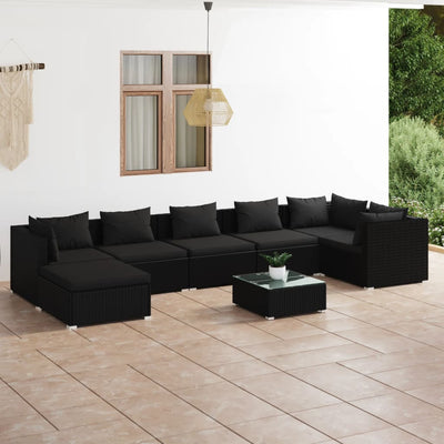 8 Piece Garden Lounge Set with Cushions Poly Rattan Black