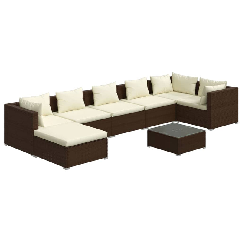 8 Piece Garden Lounge Set with Cushions Poly Rattan Brown